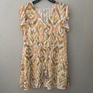 Women’s Cato Summer Dress, Large, Peach/Brown/Green